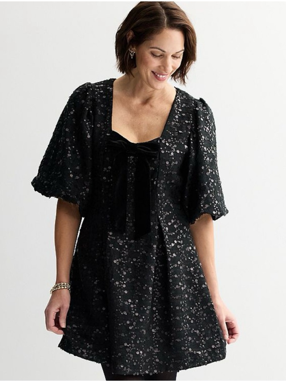 NWT MNK Women’s Sequin Puff Sleeve Dress Size Large